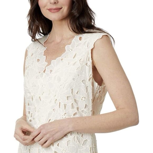 Vince Nouveau Cotton Lace Midi Dress Sz 12 Cream V-Neck Sleeveless - Picture 2 of 16